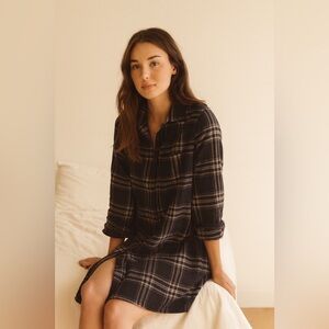OAK + FORT Black and White Checkered Flannel Shirt Dress